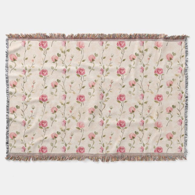 Manta Rosas Florales Rosa Crema Bonitas (Anverso)