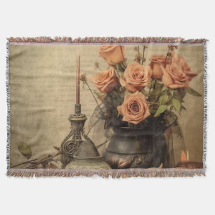 Manta Rosas Macabras Vintage Calaveras Sepia