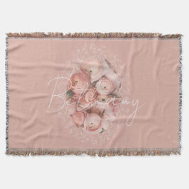 Manta Rosas Rosadas Elegante Monograma Personalizado Vin
