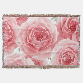 Manta Rosas Rosadas Patrón Floral Acuarela Pétalo