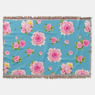 Manta Rosas rosadas sobre un fondo azul