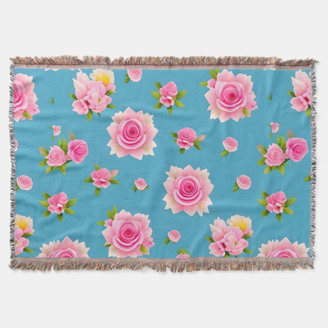 Manta Rosas rosadas sobre un fondo azul (Anverso)