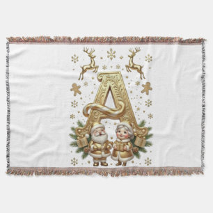 Manta Royal Gold Letter A Luxury Unisex Woven Throw