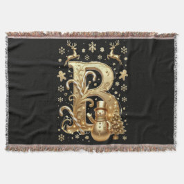 Manta Royal Gold Letter B Luxury Snowman Sherpa Blanket