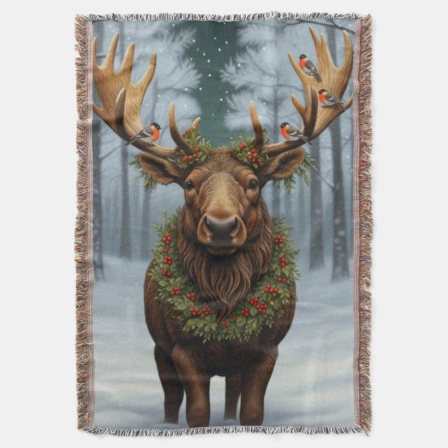 Manta Rustic Christmas moose winter woodland forest  (Frente vertical)