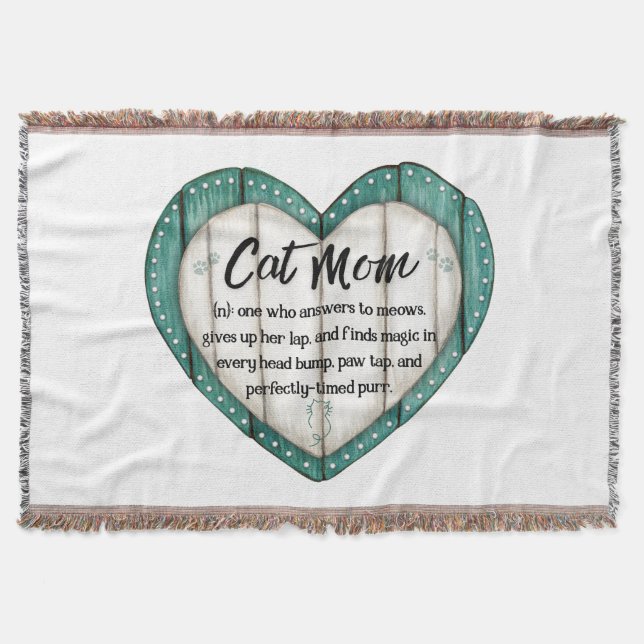 Manta Rustic Heart Cat Mom Throw Blanket (Anverso)