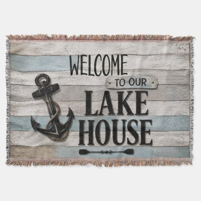 Manta Rustic Lake House Anchor Nautical Coastal  (Anverso)