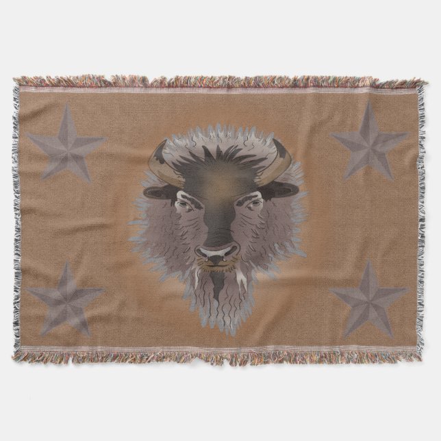 Manta Rústica Llanuras Occidentales Bison Throw Blanket (Anverso)