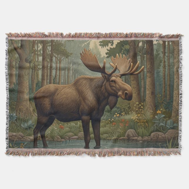 Manta Rústico Alaska moose boho bosque vegetación (Anverso)