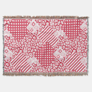 Manta Rústico de mosaico rojo y blanco