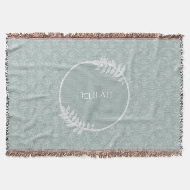 Manta Sage Green Elegant Damask Personalizado (Anverso)