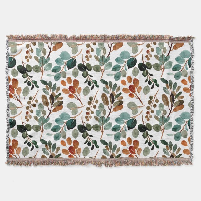 Manta Sage Verde Marrón Hojas Otoño Té (Anverso)