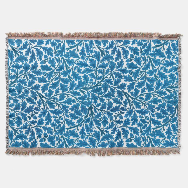 Manta Saltos de roble William Morris, azul y blanco de z (Anverso)