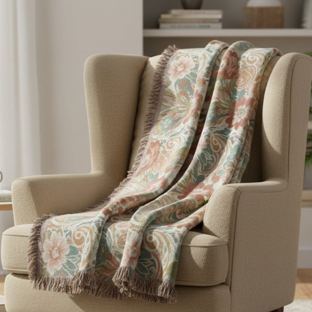 Manta Salvia y Terracota Mindfulness Botánico (Heirloom floral throw blanket)