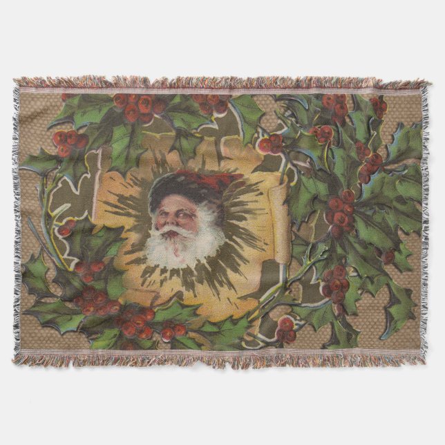 Manta Santa Antiguo Vintage Navidad Holly (Anverso)