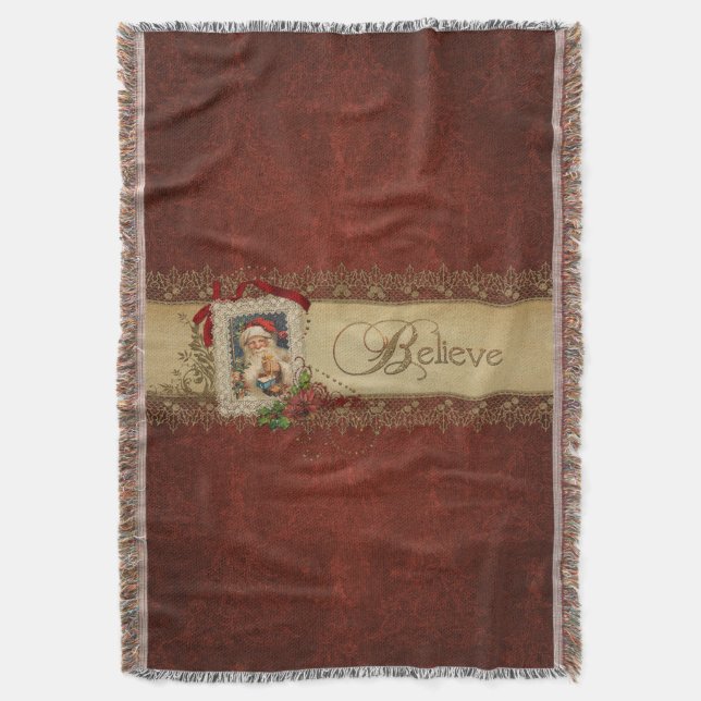 Manta Santa con Poinsettia y encaje dorado (Frente vertical)