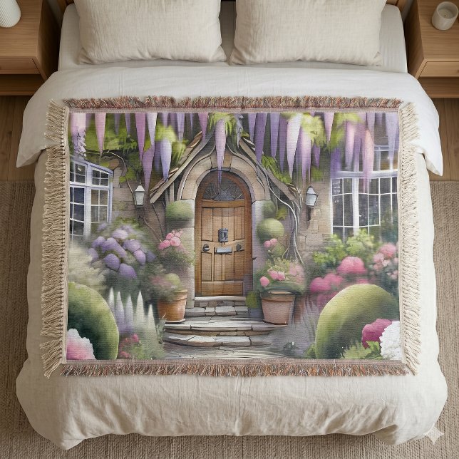 Manta Sendero Caprichoso de Jardín de Cabaña (Whimsical Cottage Garden Pathway Throw Blanket)
