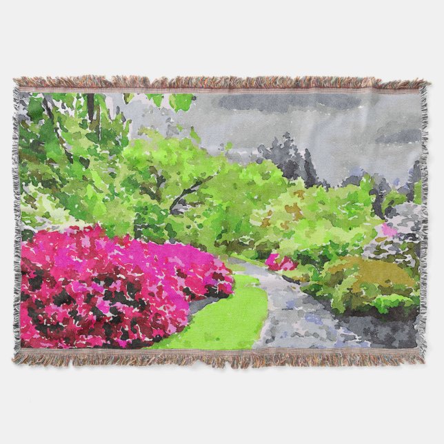 Manta Sendero de jardín sereno con flores rosadas vibran (Anverso)