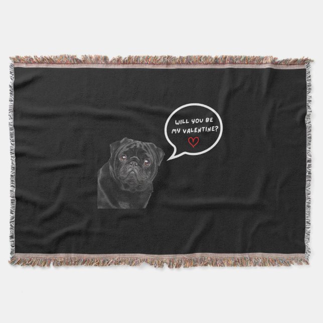 Manta ¿Serás Mi Perro De Pug Negro De Valentín? (Anverso)
