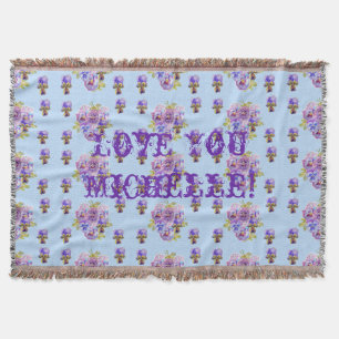 Manta Shabby Chic Floral Love You Wife's Name Throw Rug