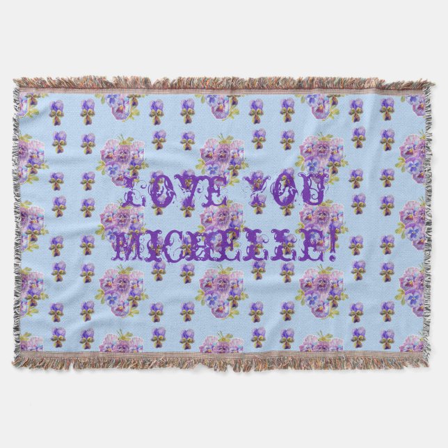 Manta Shabby Chic Floral Love You Wife's Name Throw Rug (Anverso)