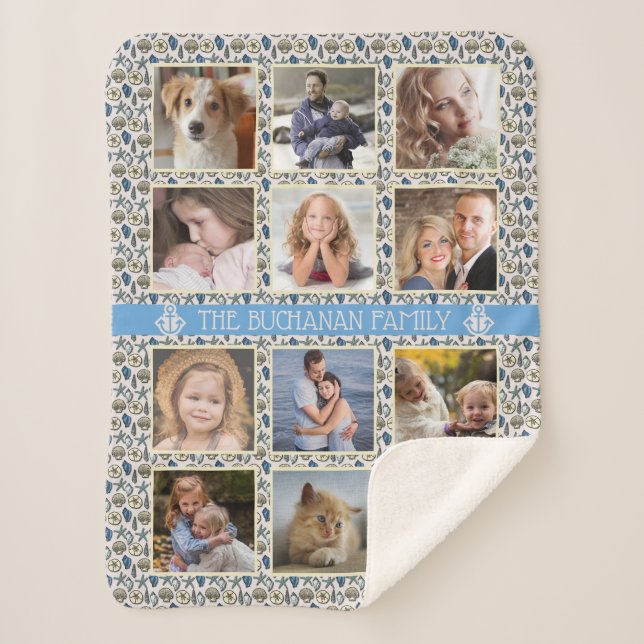 Manta Sherpa 12 conchas familiares de Collage de fotos de playa (Anverso)