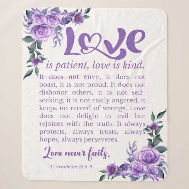Manta Sherpa 1 Corintios 13:4-8 El amor es la flor púrpura del  (Anverso)