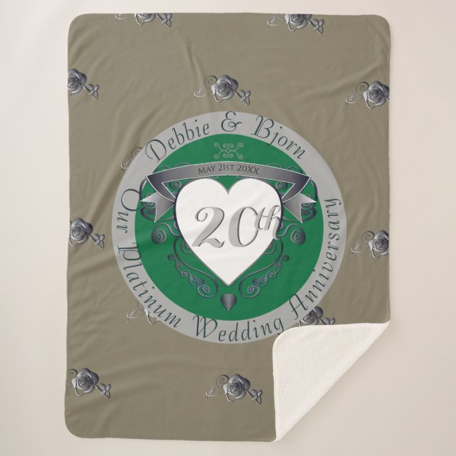 Manta Sherpa 20.º Emblema De Esmeralda Verde Y Gris Corazón (Anverso)