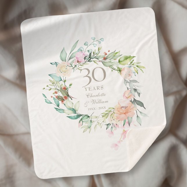 Manta Sherpa 30.º Aniversario de la Perla Boda Floral Garland (Subido por el creador)