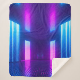 Manta Sherpa 3 d, fondo abstracto de neón violeta azul, hasta