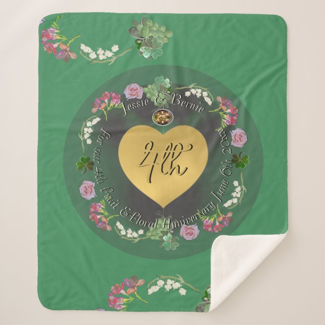 Manta Sherpa 4.º Aniversario Boda Fruit Floral (Anverso)