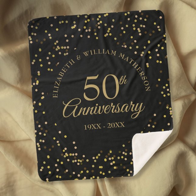 Manta Sherpa 50º Aniversario de Bodas de Oro Negro y Dorado (50th Golden Wedding Anniversary Black And Gold Sherpa Blanket)