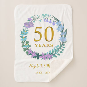 Manta Sherpa 50° Aniversario Dorado Floral Bluebells Wreath