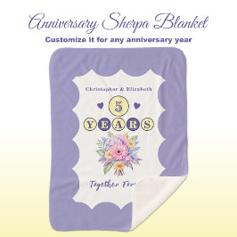 Manta Sherpa 5.º aniversario flores moradas para siempre