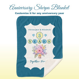 Manta Sherpa 5.º aniversario flores para siempre azul