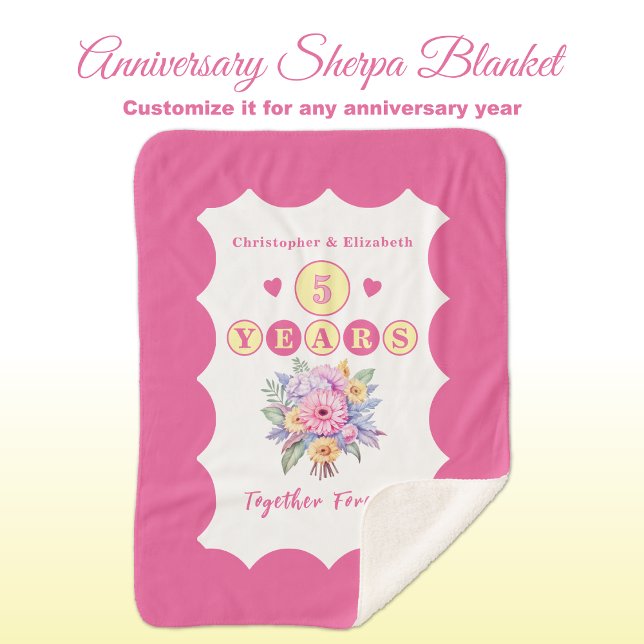 Manta Sherpa 5.º aniversario flores para siempre rosadas (Subido por el creador)