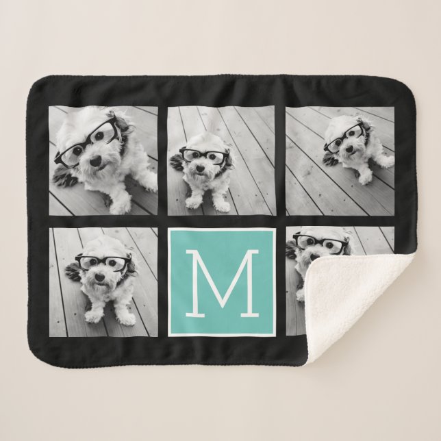 Manta Sherpa 5 Collage de fotos Texto opcional — Puede editar c (Anverso (horizontal))