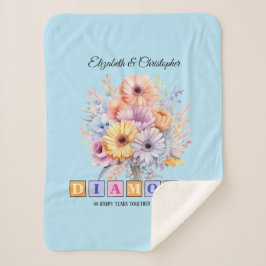 Manta Sherpa 60.º aniversario de diamantes gerbera flores azul