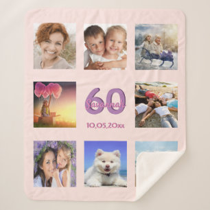Manta Sherpa 60 cumpleaños personalizado collage de fotos rosa 
