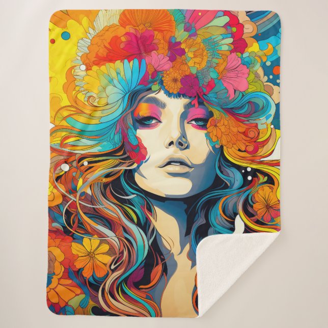 Manta Sherpa 60s 70s Hippy Woman Psychedelic Hippie (Anverso)