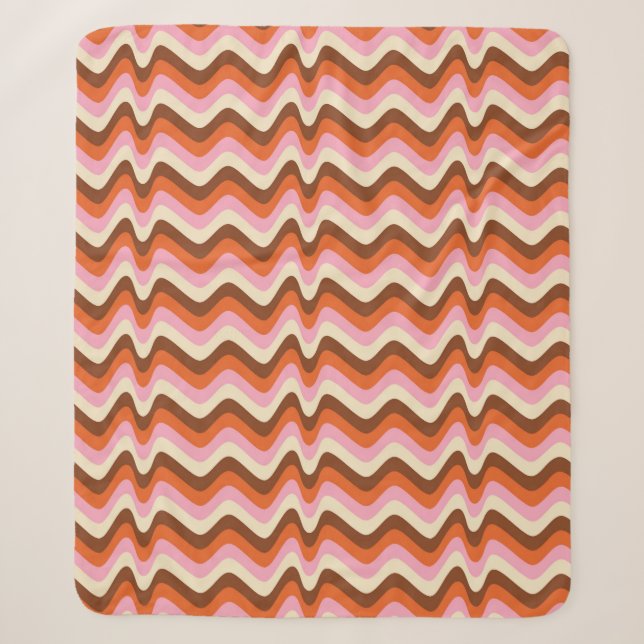 Manta Sherpa 70s retro brown and pink wave pattern  (Anverso)