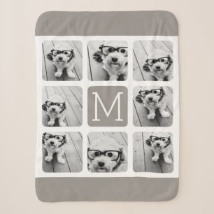 Manta Sherpa 8 Colaje de fotos con monograma - Taupe neutral
