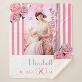 Manta Sherpa 90 años rayas blancas rosadas florales foto