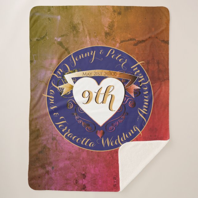 Manta Sherpa 9.º Aniversario del Boda Terracotta Lapis Lazuli (Anverso)