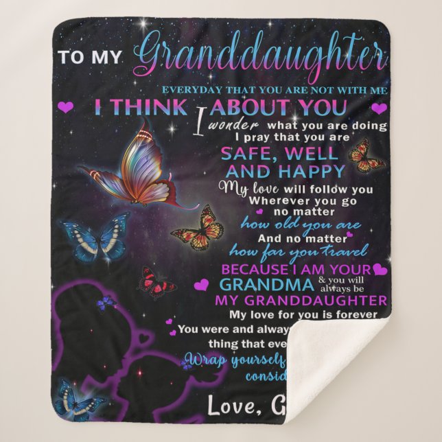 Manta Sherpa A mi nieta Butterflies Idea de regalo de cumpleaño (Anverso)