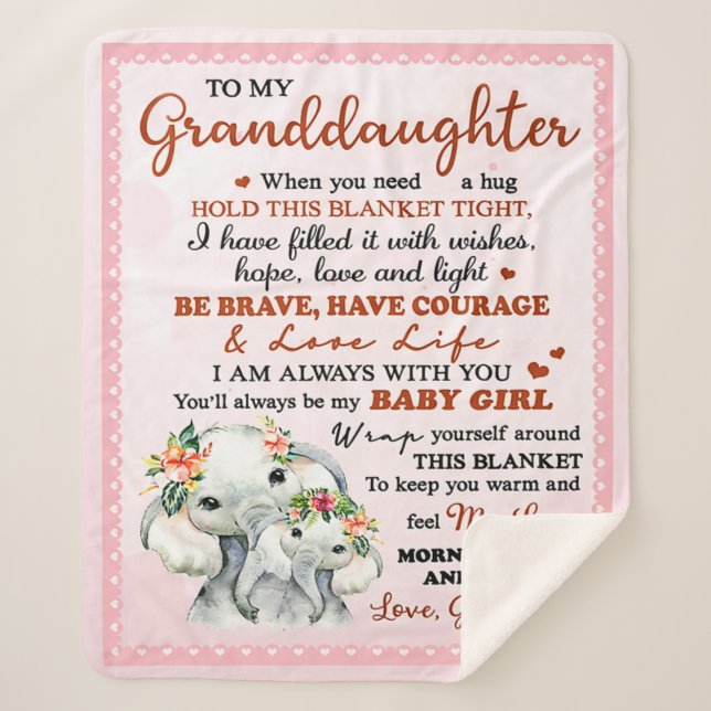 Manta Sherpa A mi nieta Elephant Idea de regalo de cumpleaños (Anverso)