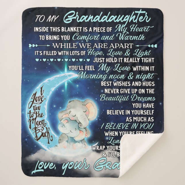 Manta Sherpa A mi nieta Elephant Idea de regalo de cumpleaños (Anverso)