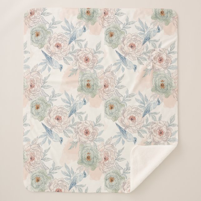 Manta Sherpa A symphony of song and petals pattern (Anverso)