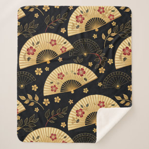Manta Sherpa Abanico de Oro Japonés Patrón Sakura
