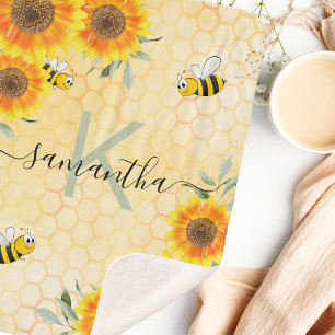 Manta Sherpa Abejas de burbujas girasoles monograma de panal am